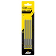 PH2 x 122mm Alpha Phillips Bits to suit Makita Collated Autofeed Tools - 4 Pack Carded CPH2122S