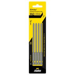 PH2 x 132mm Alpha Phillips Bits to suit Makita Collated Autofeed Tools - 4 Pack Carded CPH2132S