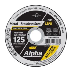 125mm x 1.6mm Alpha Silver Series Cutting Disc for Metal & Stainless Steel