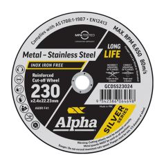 230mm x 2.4mm Alpha Silver Series Cutting Disc for Metal & Stainless Steel