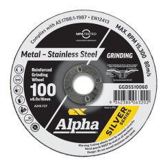100mm x 6mm Alpha Silver Series Grinding Disc for Metal & Stainless