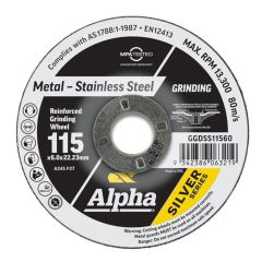 115mm x 6mm Alpha Silver Series Grinding Disc for Metal & Stainless
