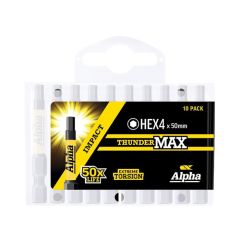 4mm x 50mm Alpha ThunderMAX Impact HX4 Hex Power Driver Bit - 10 Pack Handipak HEX450SMH