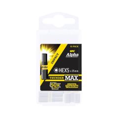 5mm x 25mm Alpha ThunderMAX Impact HX5 Hex Insert Driver Bit - 10 Pack Handipak HEX525SMH