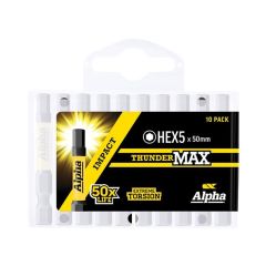 5mm x 50mm Alpha ThunderMAX Impact HX5 Hex Power Driver Bit - 10 Pack Handipak HEX550SMH
