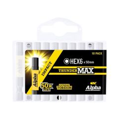 6mm x 50mm Alpha ThunderMAX Impact HX6 Hex Power Driver Bit - 10 Pack Handipak HEX650SMH