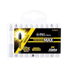 PH1 x 50mm Alpha ThunderMAX Impact Phillips Power Driver Bit - 10 Pack Handipak PH150SMH
